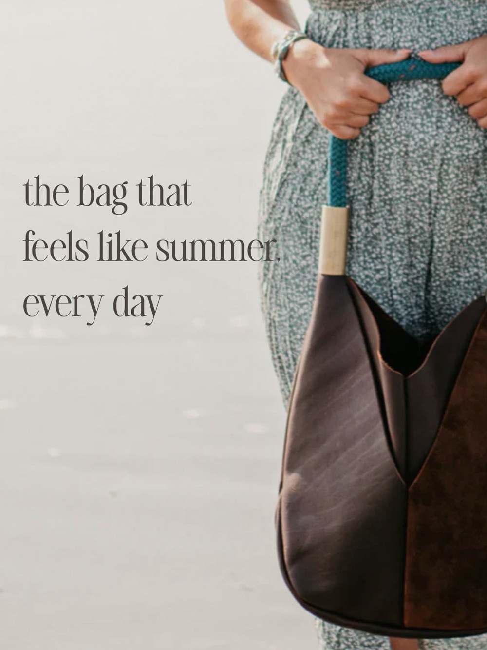 WILDWOOD OYSTER CO Brown Leather and Suede Shoulder Bag Seaside Teal Dock Rope - Picture 2 of 11